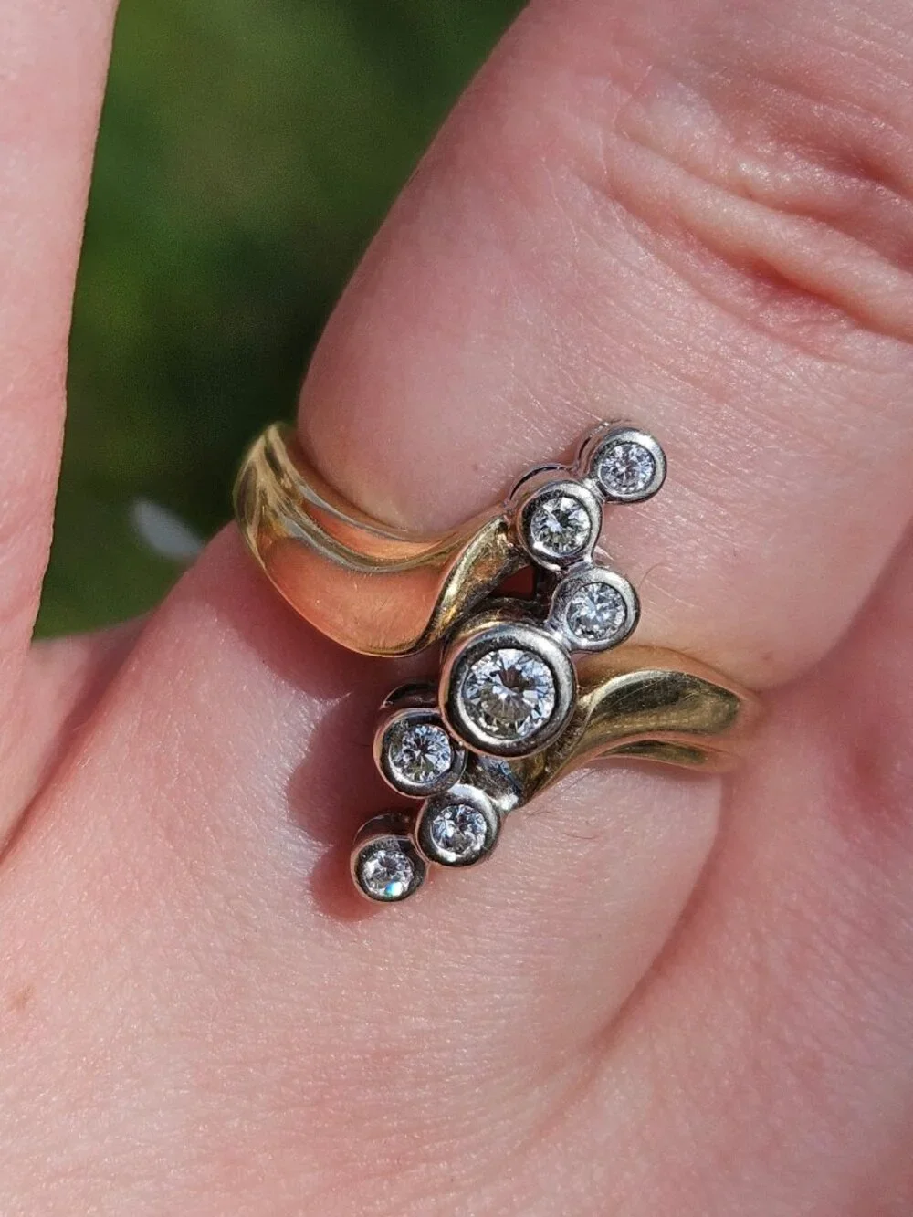14K Yellow Gold Diamond Offset Vertical Band Cocktail Ring 0.26TCW Size 6.75